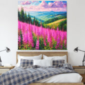 Wilde bloemenweide met berglandschap canvas afdruk (Insitu (Slaapkamer))