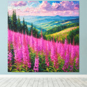 Wilde bloemenweide met berglandschap canvas afdruk (Insitu (Houten vloer))