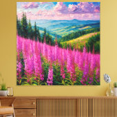 Wilde bloemenweide met berglandschap canvas afdruk (Insitu (Woonkamer))