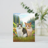 Wilde bloemenweide met katten briefkaart (Staand voorkant)
