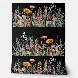 Wilde Bloemenweide Middennacht Textuur Behang