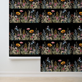 Wilde Bloemenweide Middennacht Textuur Behang