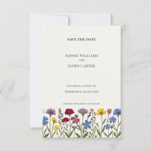 Wilde bloemenweide Save The Date-kaart Date (Voorkant)