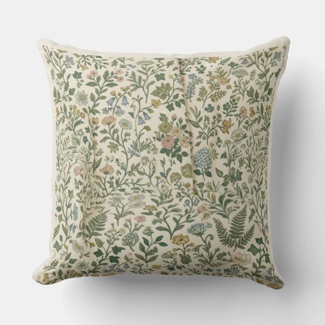 Wilde Bloemenweide Vintage Botanische Worpkussen Kussen (Voorkant)