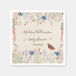 Wilde Bloemenweide Vlinder Baby Shower Servet