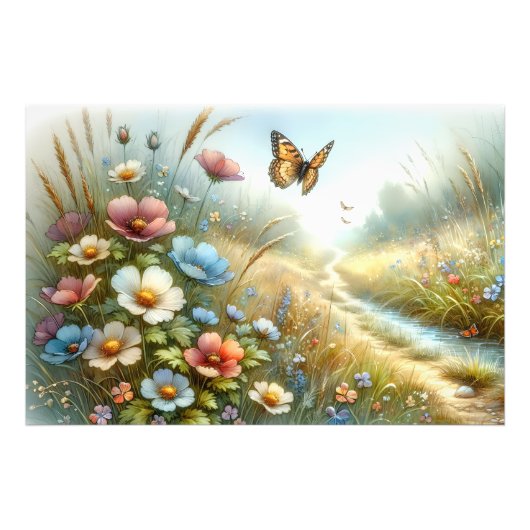 Wilde Bloemenweide Vlindertuin Foto Afdruk (Voorkant)