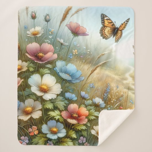 Wilde Bloemenweide Vlindertuin Sherpa Deken (Voorkant)