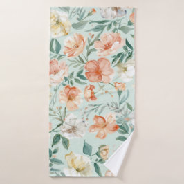 Wilde Bloemenweide Waterverf Blauw Bloempatroon Badhanddoek