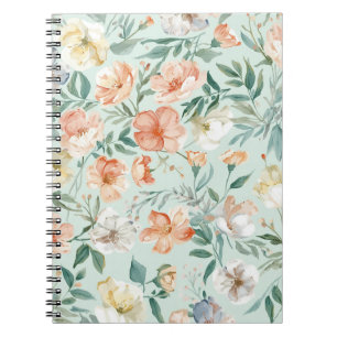 Wilde Bloemenweide Waterverf Blauw Bloempatroon Notitieboek