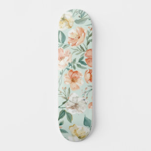 Wilde Bloemenweide Waterverf Blauw Bloempatroon Persoonlijk Skateboard