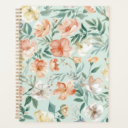 Wilde Bloemenweide Waterverf Blauw Bloempatroon Planner (Voorkant)