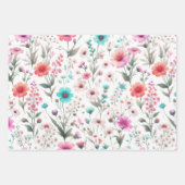 Wilde bloemenweide wit, groen, blauw, bruin, turko inpakpapier vel (Voorkant 2)