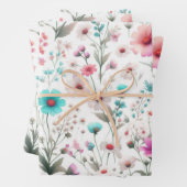 Wilde bloemenweide wit, groen, blauw, bruin, turko inpakpapier vel (In situ)