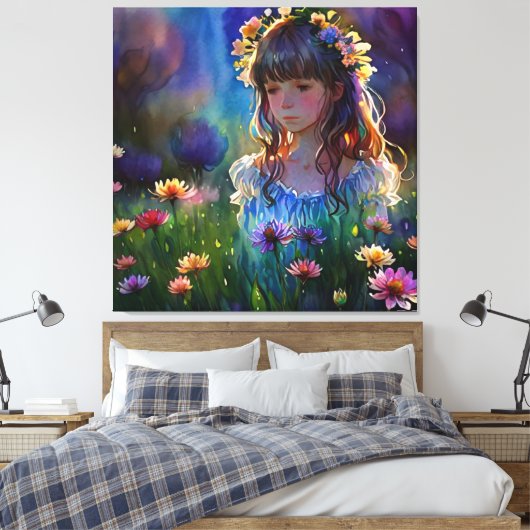 *~ Wilde Bloemgebied AP56 Meisje Kunst het Schilde Canvas Afdruk (Insitu (Slaapkamer))