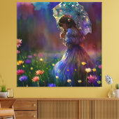 *~ Wilde Bloemgebied AP56 Paraplu Meisje Canvas Afdruk (Insitu (Woonkamer))
