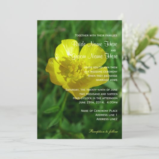 Wilde bloemgele boterbeker zomerbruiloft kaart (Staand voorkant)