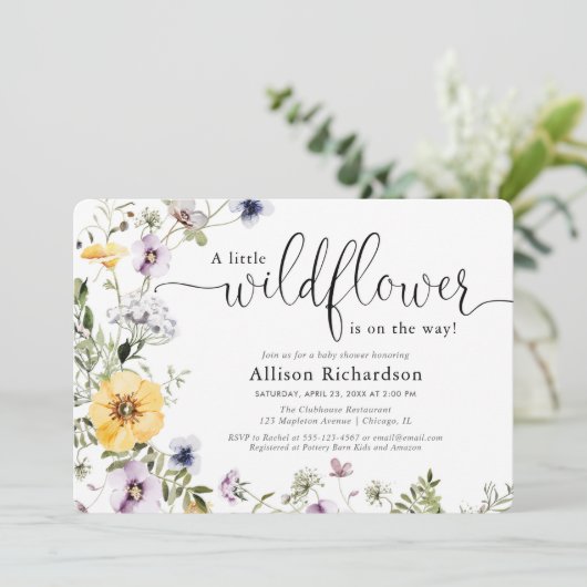 Wilde bloemgevoelige bloemveer baby shower kaart (Staand voorkant)