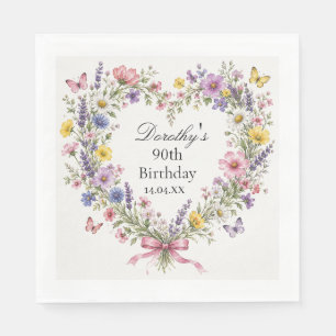 Wilde bloemhart Botanisch 90ste verjaardag Servet