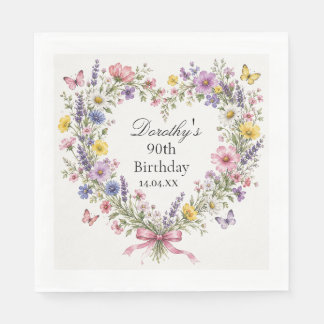 Wilde bloemhart Botanisch 90ste verjaardag Servet