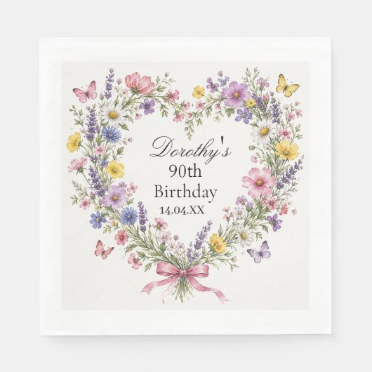 Wilde bloemhart Botanisch 90ste verjaardag Servet (Voorkant)