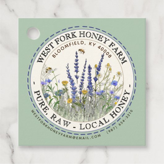 Wilde-bloemhoningetiket met bijen aangestreepte ra bedankjes labels (Voorkant)