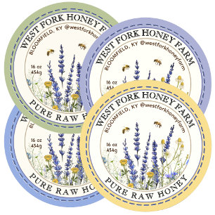 Wilde-bloemhoningetiket met bijen aangestreepte ra ronde sticker