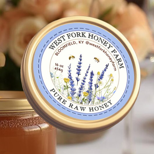 Wilde-bloemhoningetiket met bijen aangestreepte ra ronde sticker