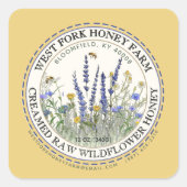 Wilde-bloemhoningetiket met bijen aangestreepte ra vierkante sticker (Voorkant)