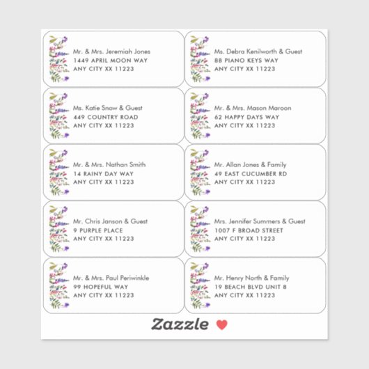 Wilde bloemnaam Weddenschap Adresetiketten Sticker (Vel)