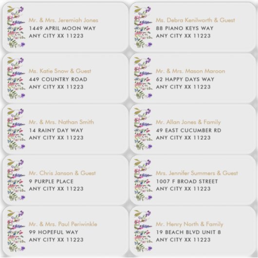 Wilde bloemnaam Weddenschap Adresetiketten Sticker (Voorkant)