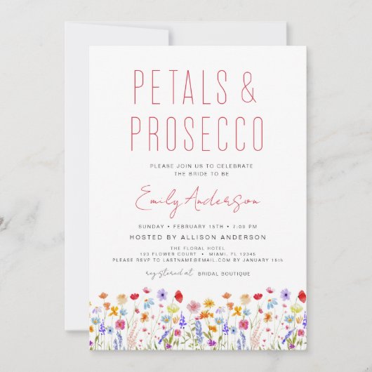 Wilde bloempitten en Vrijgezellenfeest van Prosecc Kaart (Voorkant)