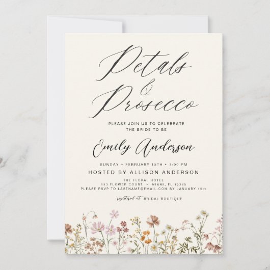 Wilde bloempitten en Vrijgezellenfeest van Prosecc Kaart (Voorkant)