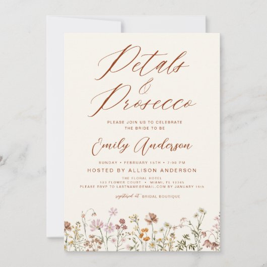 Wilde bloempitten en Vrijgezellenfeest van Prosecc Kaart (Voorkant)