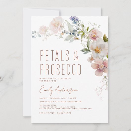 Wilde bloempitten en Vrijgezellenfeest van Prosecc Kaart (Voorkant)