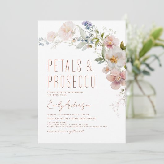 Wilde bloempitten en Vrijgezellenfeest van Prosecc Kaart (Staand voorkant)