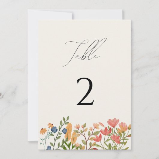 Wilde bloemscript Tabelnummer Kaart (Voorkant)