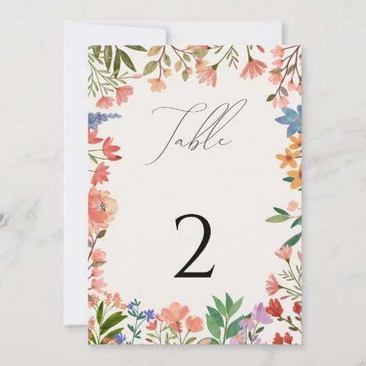 Wilde bloemscript Tabelnummer Kaart (Voorkant)