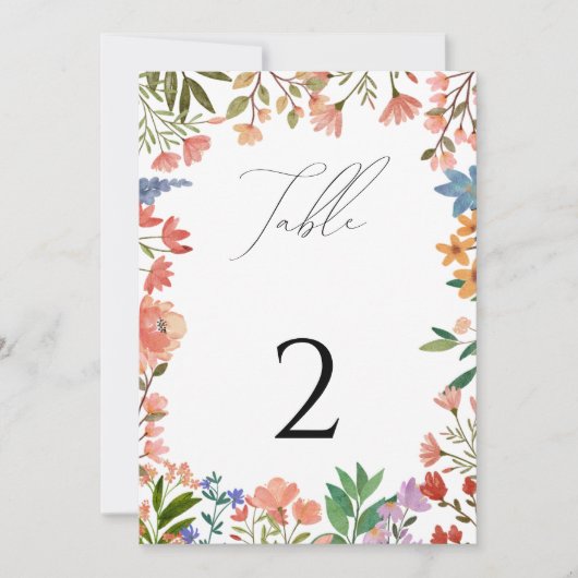 Wilde bloemscript Tabelnummer Kaart (Voorkant)