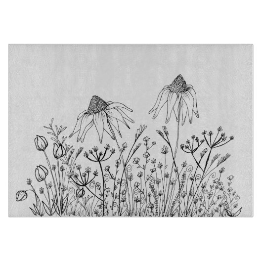 Wilde bloemtekening snijplank (Voorkant)