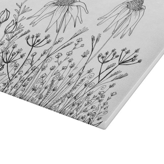 Wilde bloemtekening snijplank (Hoek)