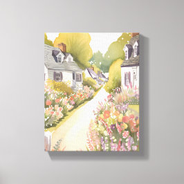 wilde-bloemweg | Coastal Beach Town Waterverf Canvas Afdruk