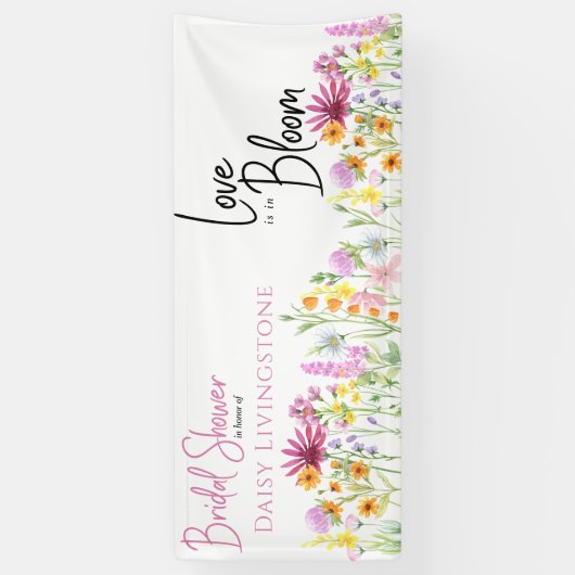 Wilde bloemweide Love is in Bloom Vrijgezellenfees Spandoek (Verticaal)