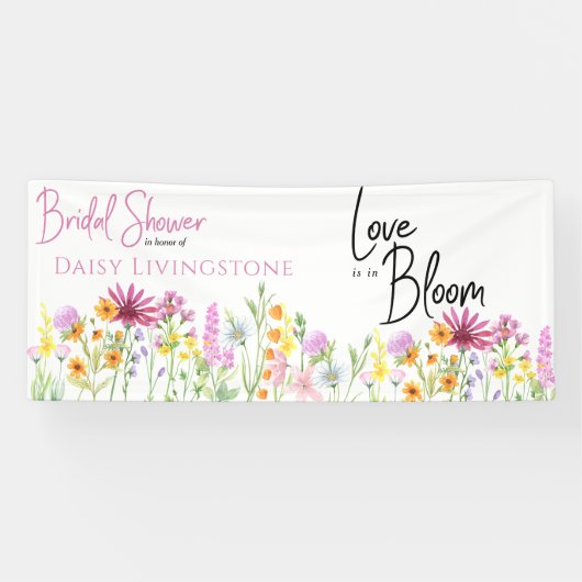 Wilde bloemweide Love is in Bloom Vrijgezellenfees Spandoek (Horizontaal)