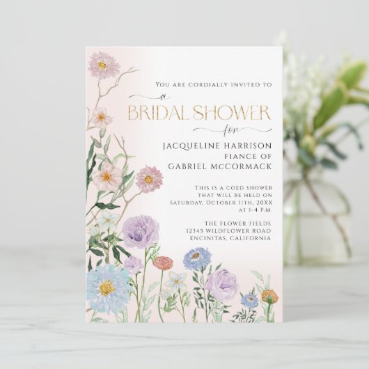 Wilde bloesbloem Waterverf Elegant Bridal Kaart (Staand voorkant)