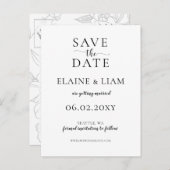 Wilde bloesems Black en White Calligraphy Wedding Aankondigingskaart (Voorkant / Achterkant)