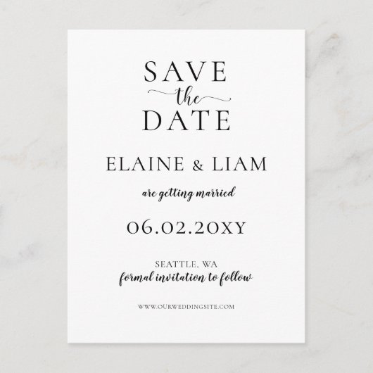 Wilde bloesems Black en White Calligraphy Wedding Aankondigingskaart (Voorkant)