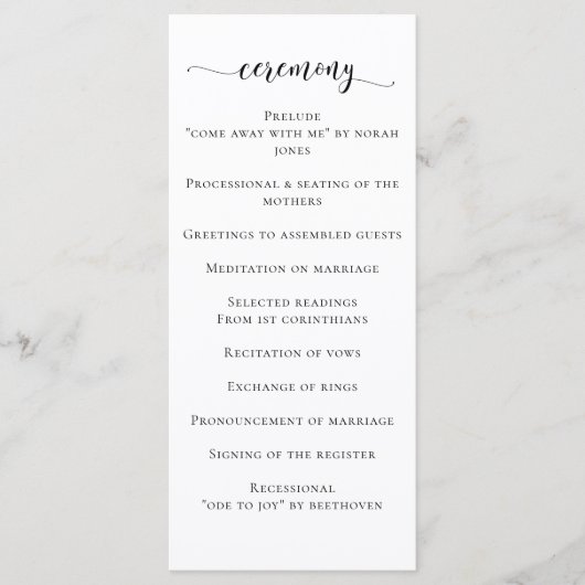 Wilde bloesems Black en White Calligraphy Wedding Programmakaart (Voorkant)