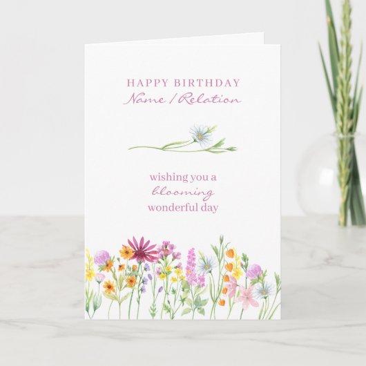 Wilde Blooming Wonderful Birthday Kaart (Voorkant)
