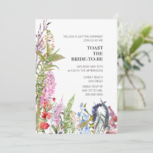 Wilde Blooms Bridal Shower Invitation Kaart (Staand voorkant)
