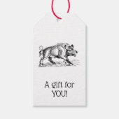  Wilde Boar Teken BW #2 Kerstmis Cadeaulabel (Voorkant)
